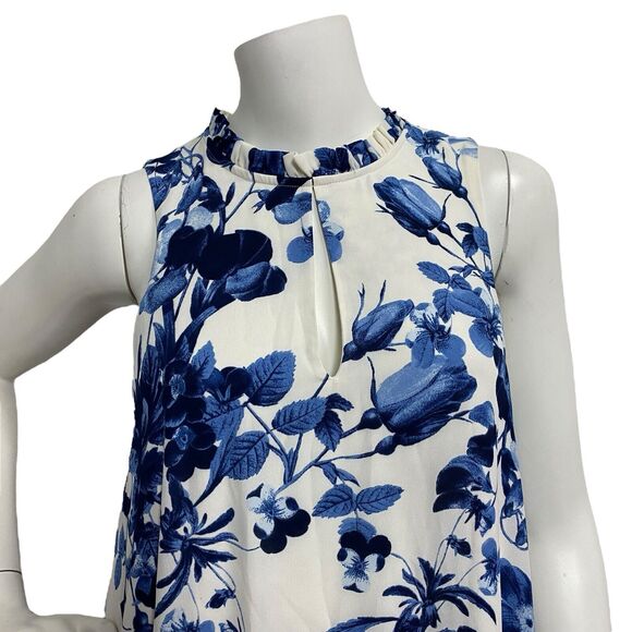 Adrienne Vittadini Size 8 Trapeze A-Line Dress Blue Floral Lined Knee Length - Picture 3 of 7